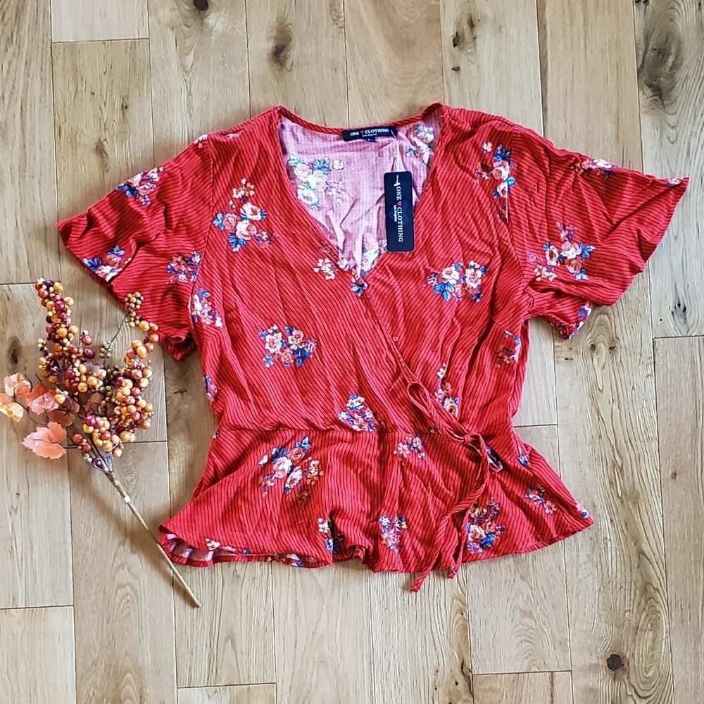 One clothing faux wrap kimono style top